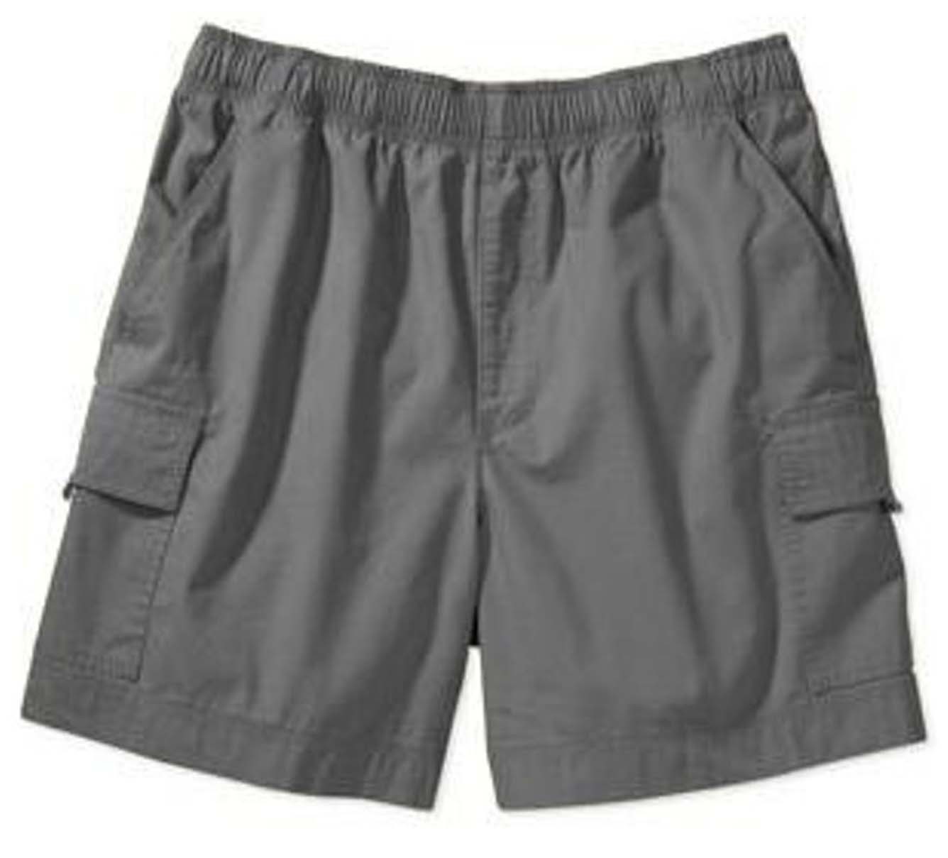 Poplin fabric cargo shorts full elastic waistband  2 side pocket 2 cargo pocket with flap 1 back patch pocket (inseam is 5 inches)