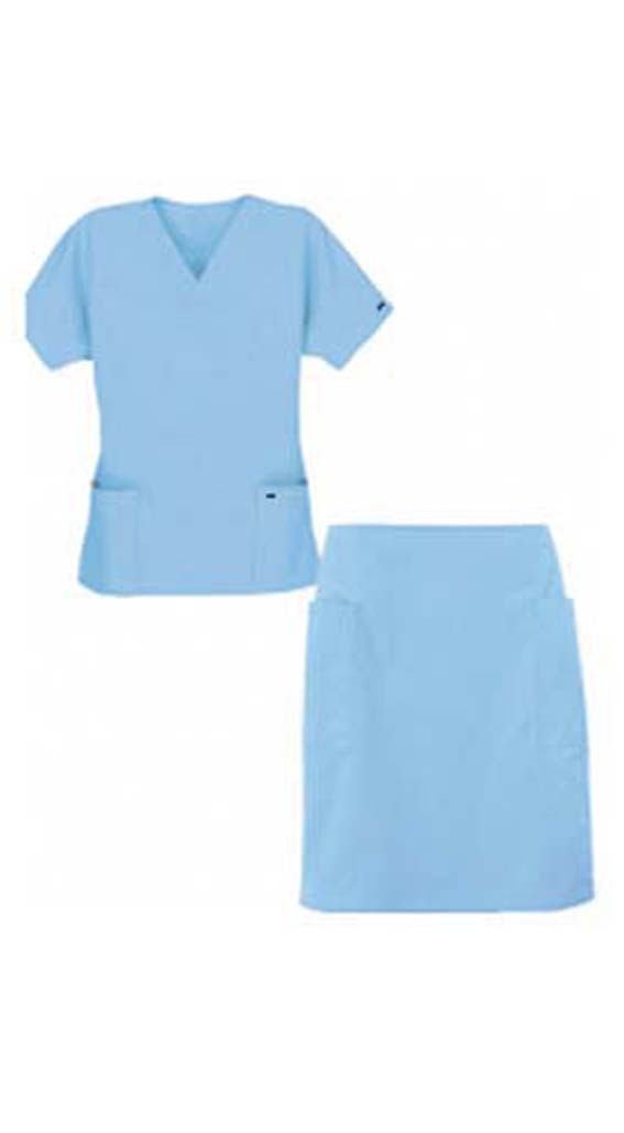 Stretchable Scrub skirt set 4 pocket ladies half sleeves (2 pocket top 2 pocket skirt) in 97% Cotton 3% Spandex