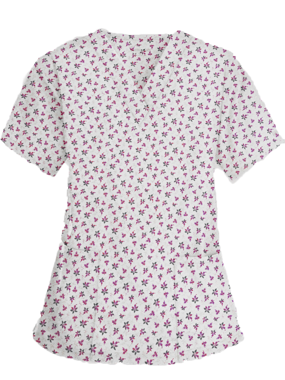 Top v neck 2 pocket half sleeve in Pink And Black Flower Print