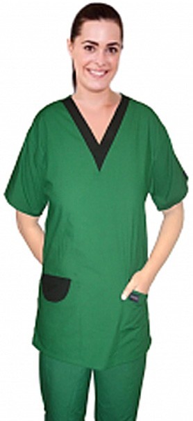 Top v neck 2 pocket half sleeve with v contrast and 2 pocket flaps