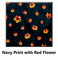 Top mock wrap 3 pocket half sleeve in Navy Print with Red Flower with black piping